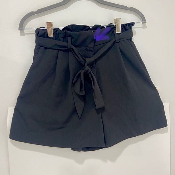 H&M paper bag zip up black shorts tie in front size 6 - Picture 5 of 8